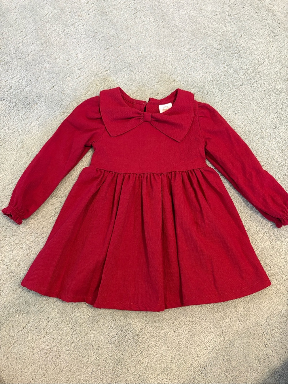 NWT Girls Red Long-Sleeve Bow Collar Holiday Winter Dress 18 months